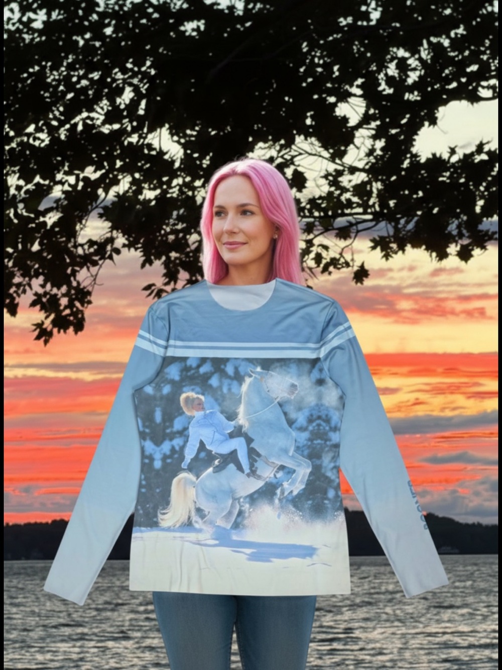 Bogner Light Blue and White Long Sleeve Graphic Tee